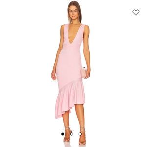 LPA Panya Ruffle Midi Dress in Pink Revolve